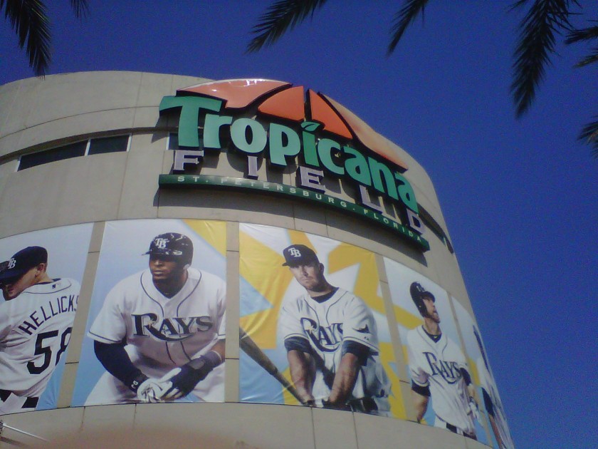 The entrance to Tropicana Field, St. Petersburg, FL on March 30, 2013.